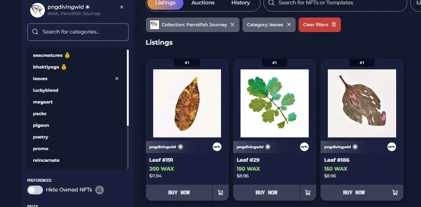 Atomic hub wax blockchain NFT market