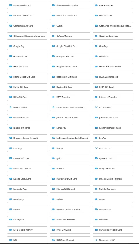 Paxful Payment Types
