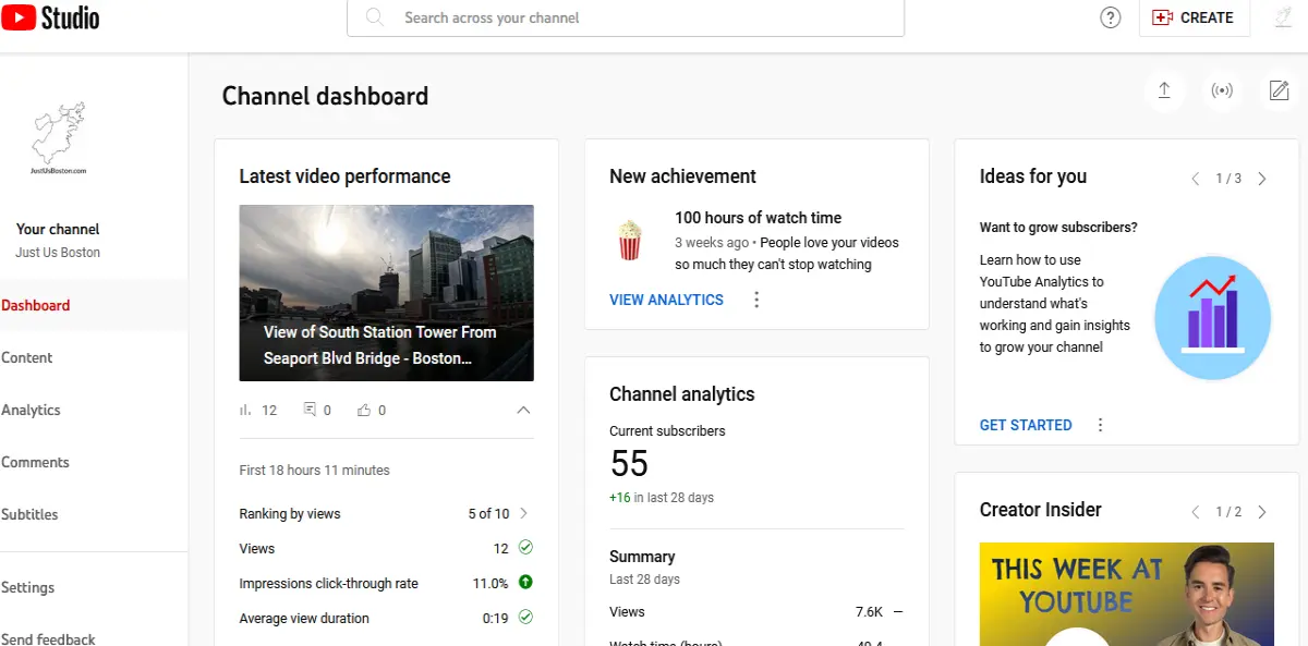 youtube channel dashboard