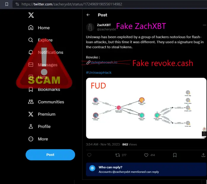 fake ZachXBT spreading FUD and fear