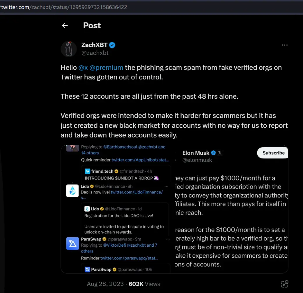zachXBT warning users not to trust twitter VERIFIED