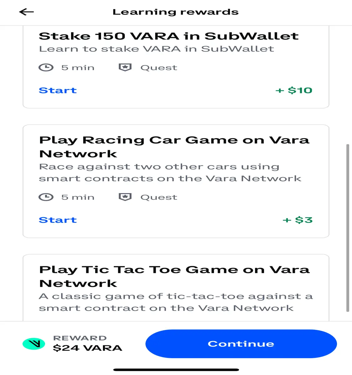 Vara Coinbase rewards