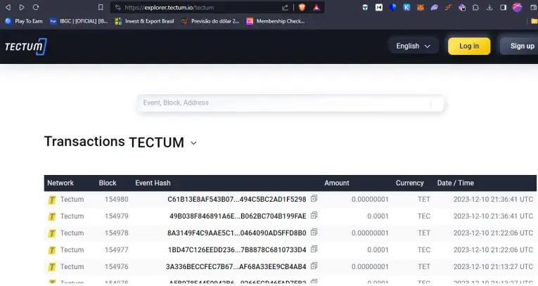 Blockchain Tectum Explorer