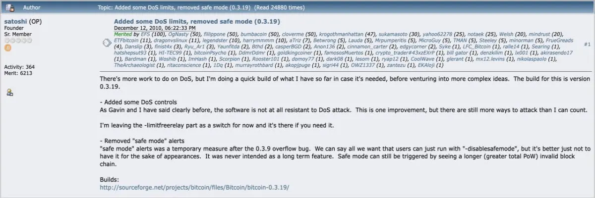 Satoshi Nakamoto's last public message on Bitcointalk.com forum