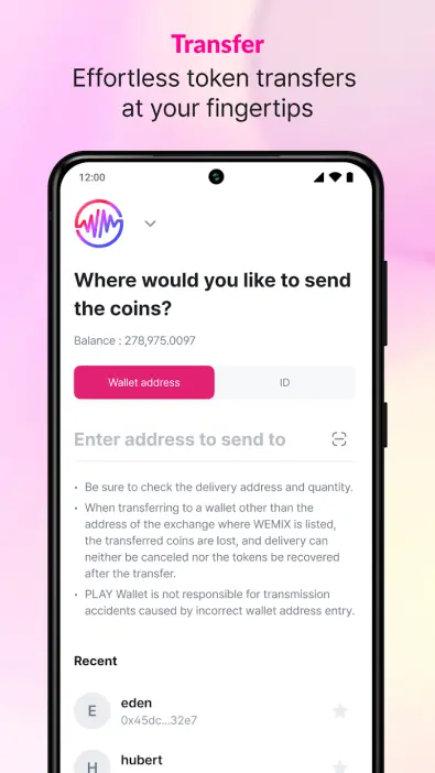 play wallet: Balance and Value display