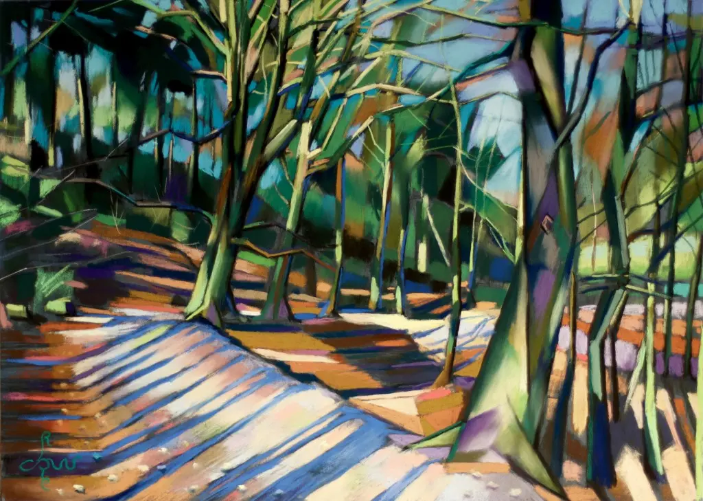 cubist landscape pastel drawing
