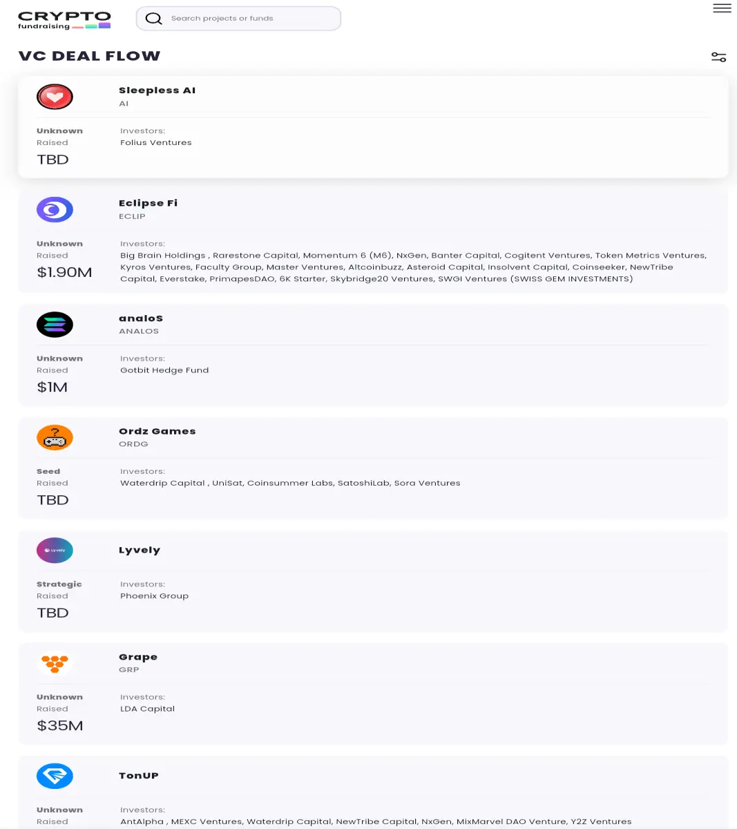 Dealflow homepage