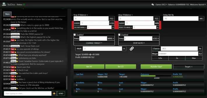 Screencap of dice game autobet parameters!