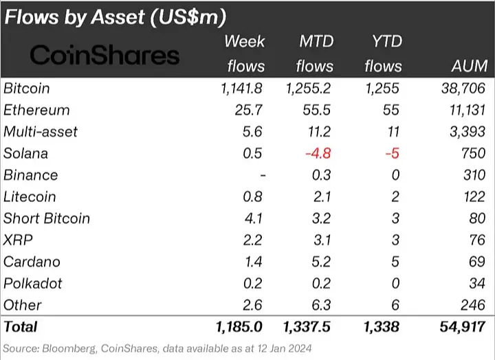 Asset Wise Inflow in Digital Asset Investment