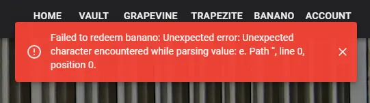 Redeem error on Pelion Banano faucet