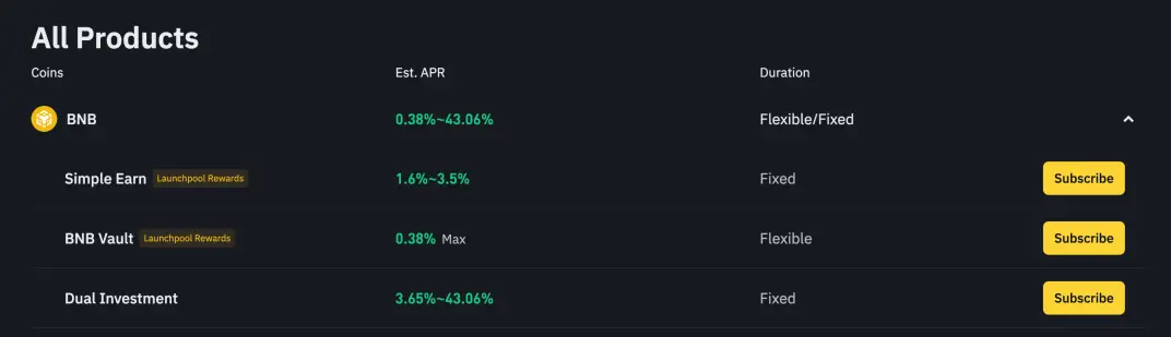 BNB flexible and fixed savings on Binance