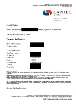 Proof of payment
