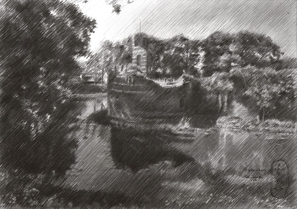 impressionist landscape graphite pencil drawing