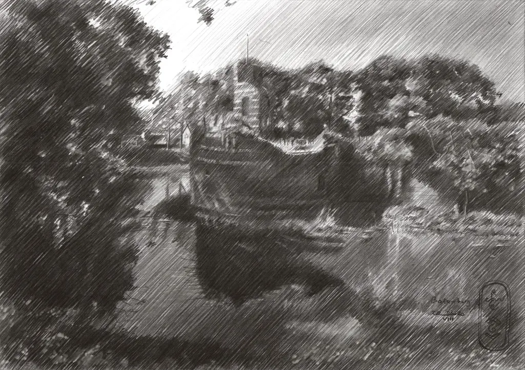 impressionist landscape graphite pencil drawing