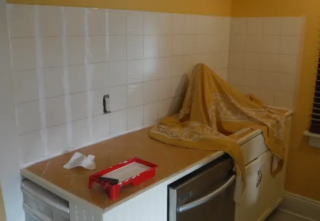 Painting over ceramic tiles sink countertop