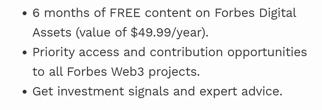 Perks from Forbes when users join their exclusive web3 community