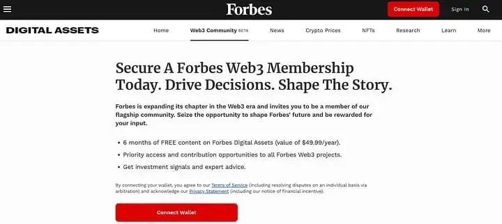 User Onboarding process for Web3 Community at Forbes