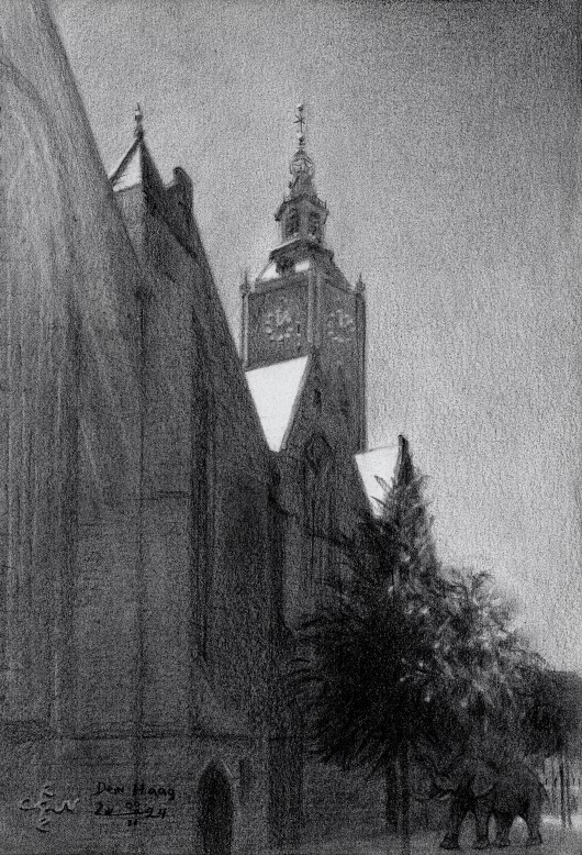 impressionist surreallist urban graphite pencil drawing