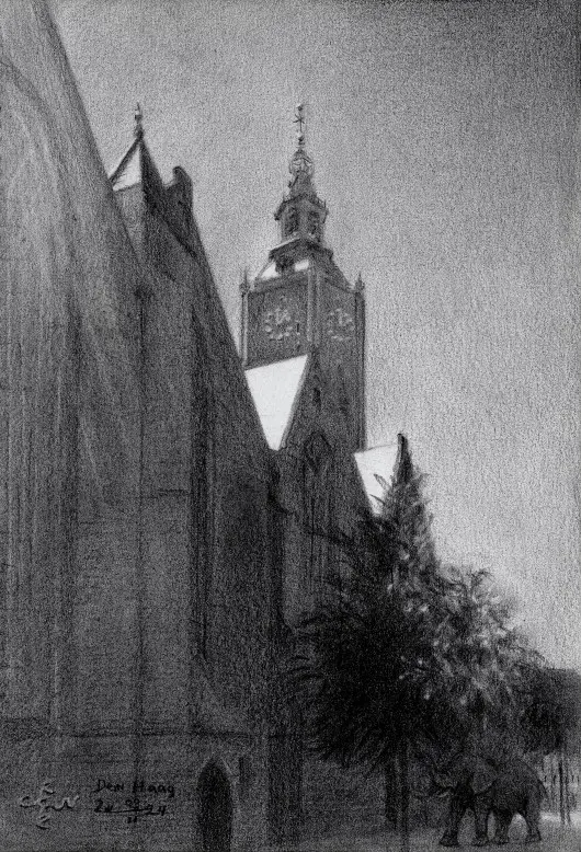 impressionist surreallist urban graphite pencil drawing