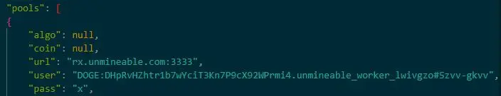 config.json miner pool configuration