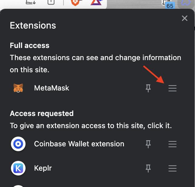 Extensions Menu