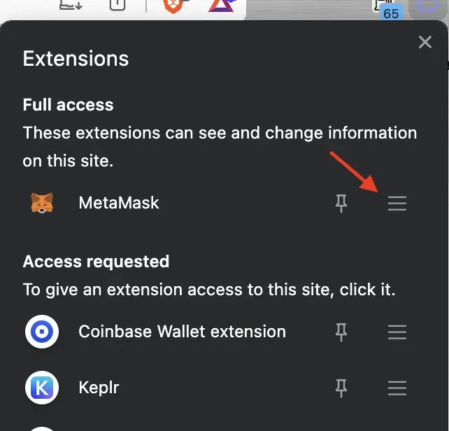 Extensions Menu