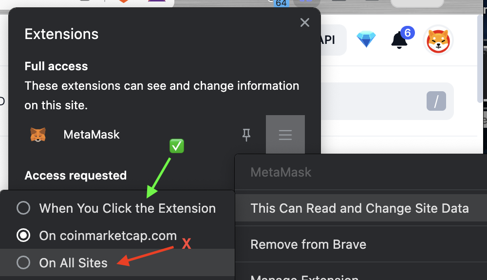 Extensions Menu Options
