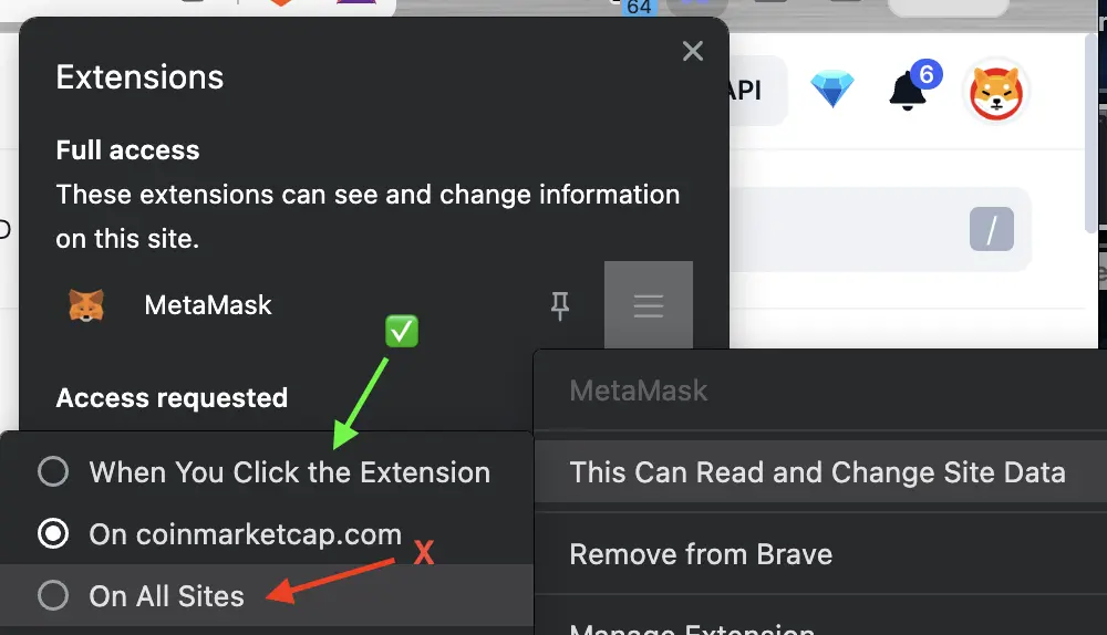 Extensions Menu Options
