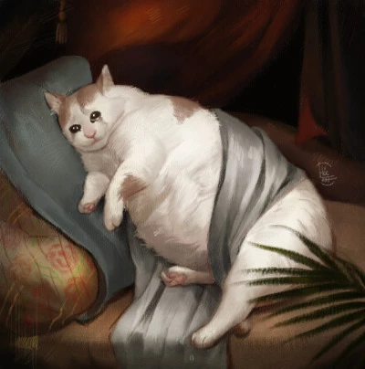 Sad cat on painting