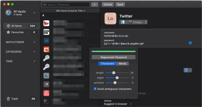 1Password new email password combination