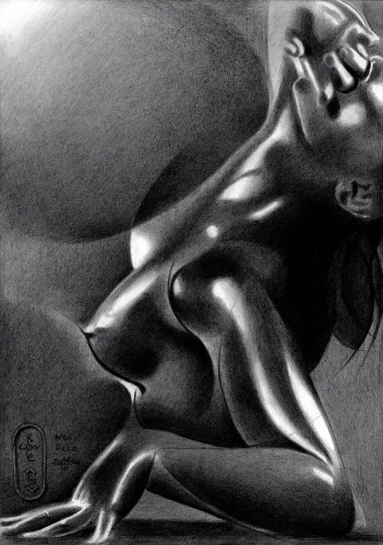 cubist art deco graphite pencil drawing