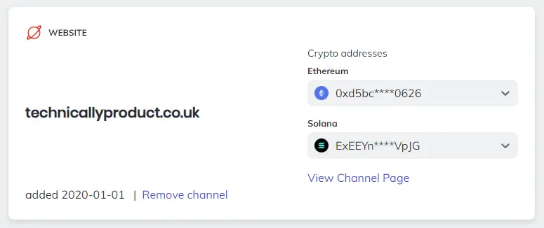 Crypto addresses in Brave Creators account