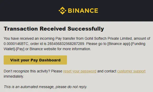 Withdrawing to Binance email
