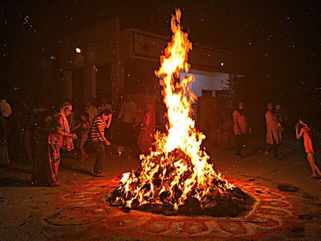 Holika Dahan, the bonfire tradition, on Holi in India
