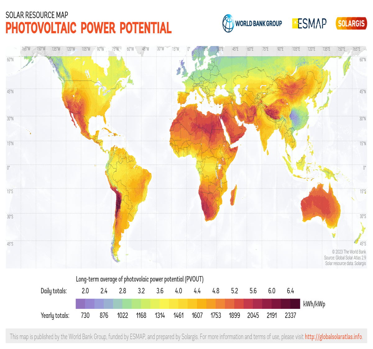 Photovoltaic Power Potential around the globe. Where its most efficient to establish solar powered Bitcoin mining farm
