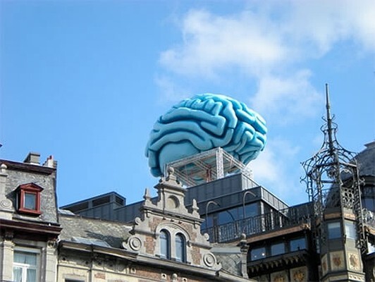 Brain on the roof of the Art Nouveau building in Brussels, Belgium
