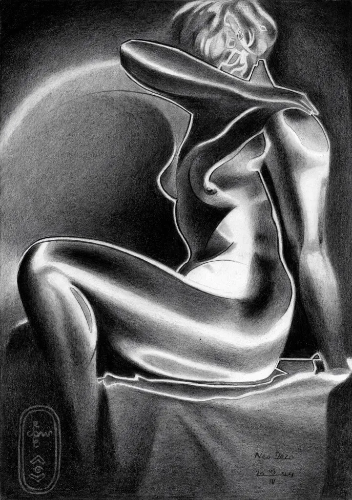 cubist nude graphite pencil drawing