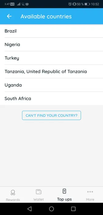 Availabe countries