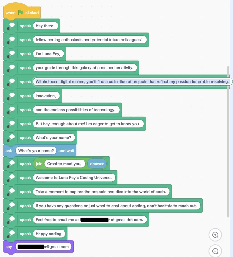 Coding for Welcome on Scratch
