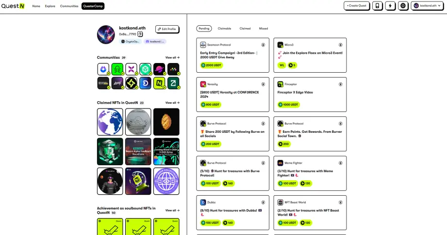 QuestN User Profile