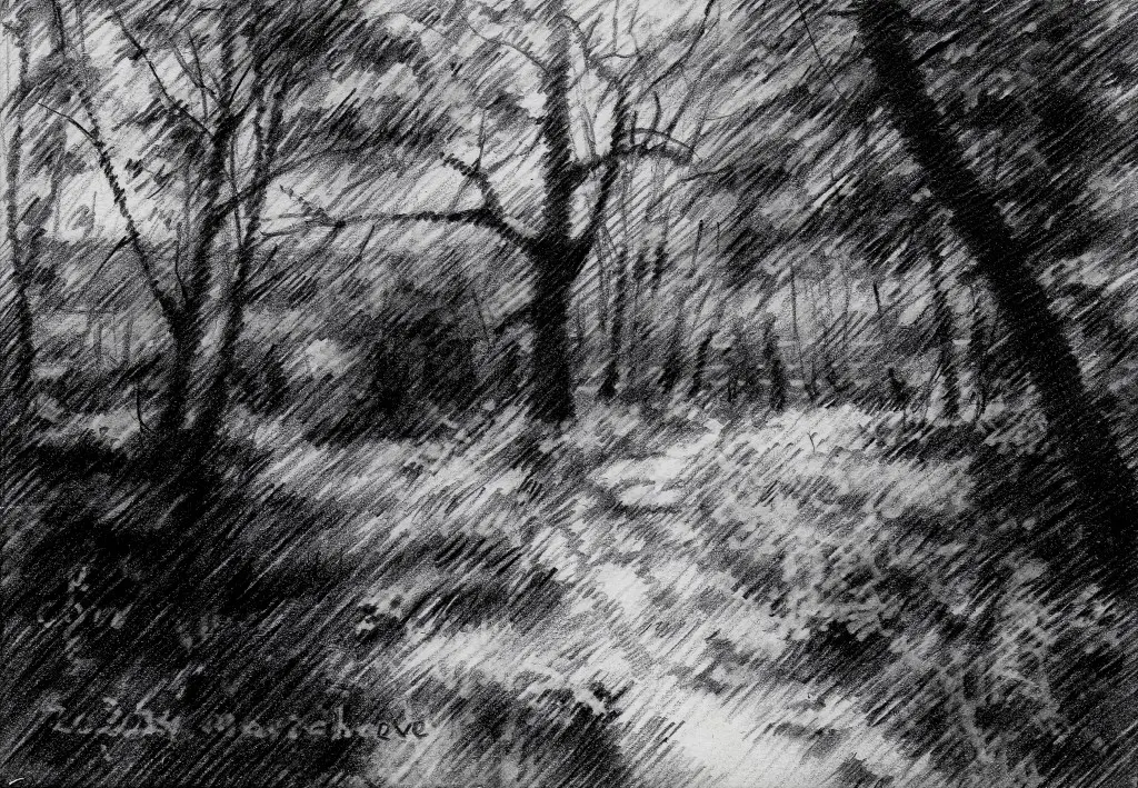 impressionist landscape graphite pencil drawing