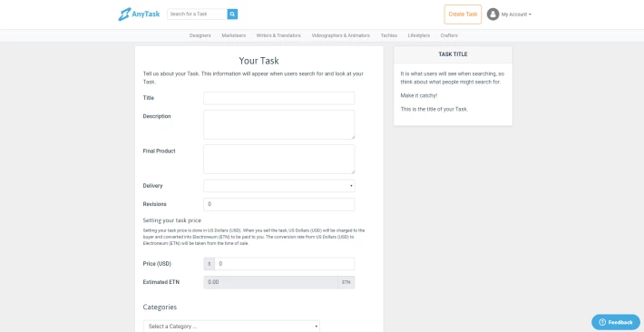This is the creating task page