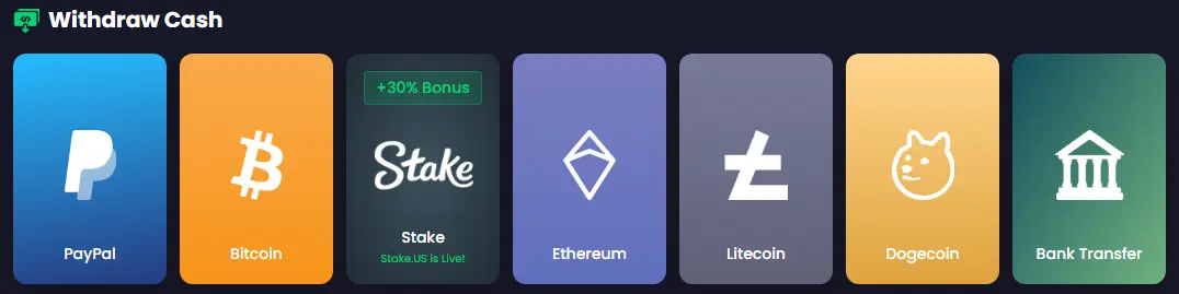 FreeCash Withdrawal Options