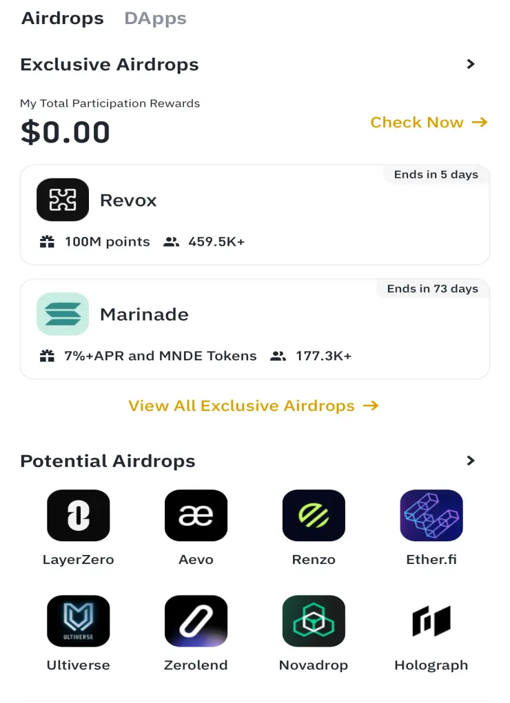 Binance Web3 wallet airdrop checker