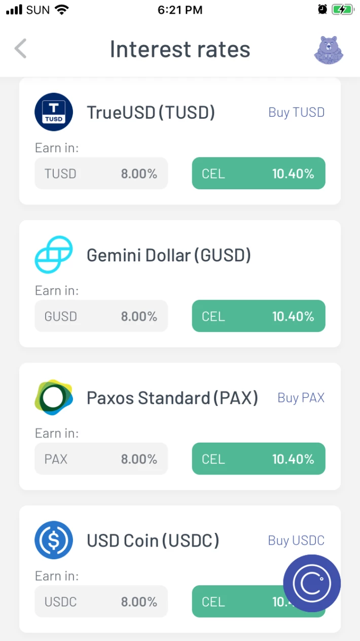 Celsius mobile wallet interest rates for popular stable coins