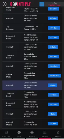 a list of reward on Cointiply