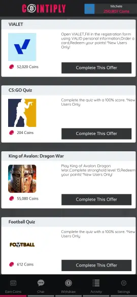 some offers you can complete on Cointiply