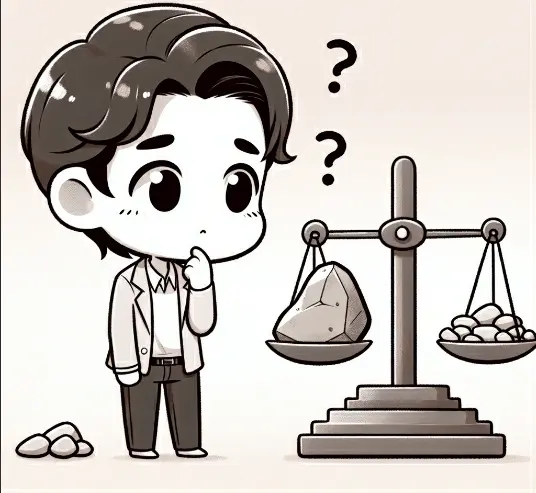 Male looking at a scale filled with rocks on both sides
