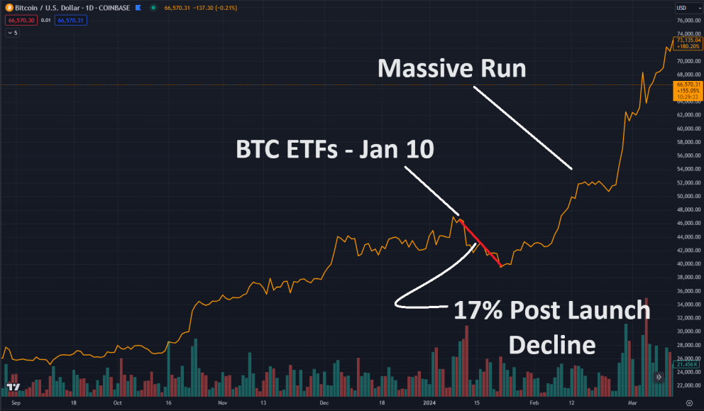 Image of Bitcoin's price action after the launch.
