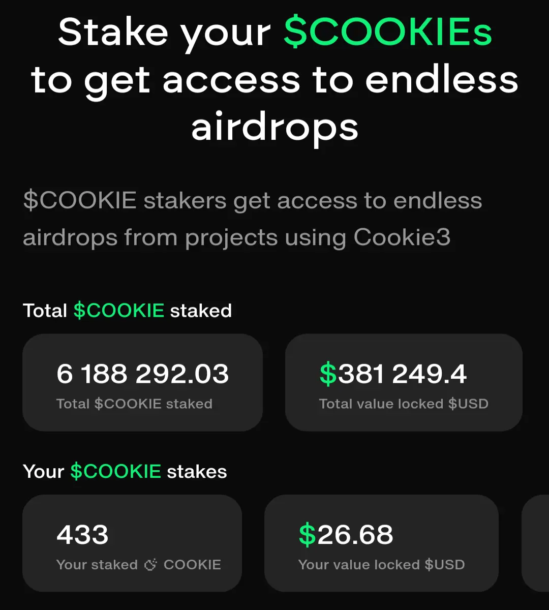 Cookie3 staking dashboard